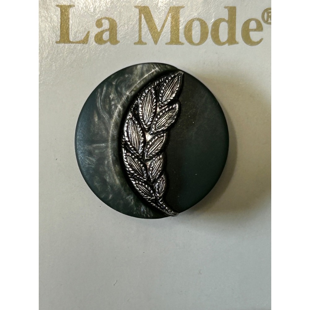 La Mode Green Marbled Buttons 19mm 3/4 Inch Silver Leaf Detail Made in Italy 2ct